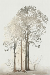 A drawing of some trees in the forest