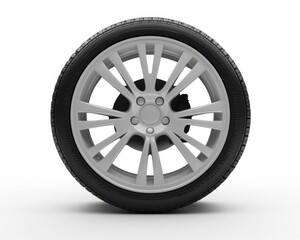 Obraz premium Tire. Car Tire with White Isolated Background, Rubber Wheel of Vehicle