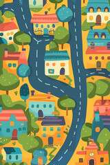 Naklejka premium Simple just streets map, minimalist kids style, 2D style. Generative AI tools