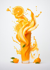 Orange juice splash with orange juce in the glass on white background, GenerativeAI, fresh drink