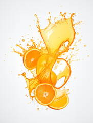 Orange juice splash with orange on white background, GenerativeAI, fresh drink