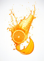 Orange juice splash with orange on white background, GenerativeAI, fresh drink