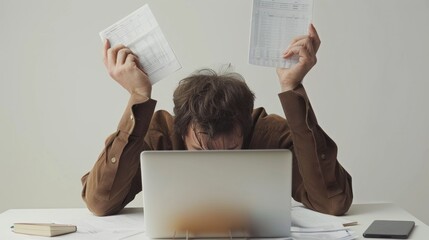 Stress, burnout, and deadline concept. Frustrated and tired businessman with mental health overworked, looking depressed after a bad business meeting or financial plan go down the hill.