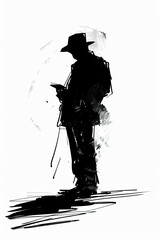 A black and white sketch of a writer