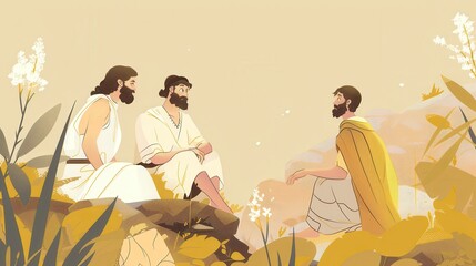 Genesis : God&rsquo;s Covenant With Abram , Biblical Illustration of God Instructing Abram, Genesis Covenant, Beige Background, Copyspace
