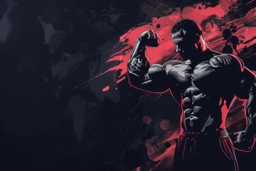 Naklejka premium Bodybuilding fitness banner with muscular bodybuilder flexing muscles posing on black background