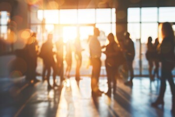 Business networking event. Business people gathering in an office setting. Blurred background. Business people party