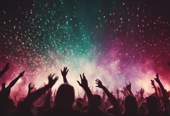 colorful silhouettes crowd show raised hands music concert arm hand silhouette audience background festival live pop party people adult air backlight celebration club dance disco dj