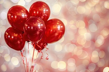 Celebration party decoration red balloons with glittering light bokeh background