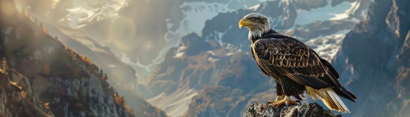Obraz premium Majestic Eagle Surveying Valley: Symbol of Freedom and Power