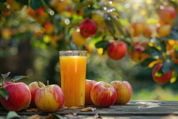 Apples and apple juice on orchard background, eco organic and vegan natural nutrition drink, healthy food