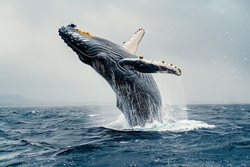 Fototapeta premium Majestic Humpback Whale Breaching in the Ocean
