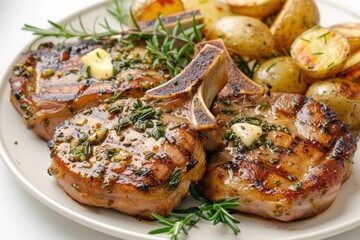 Savory Double-Cut Pork Chops with Garlic Butter and Herbs