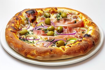 Prosciutto Pizza with Melted Leeks, Balsamic Onions, and Fontina