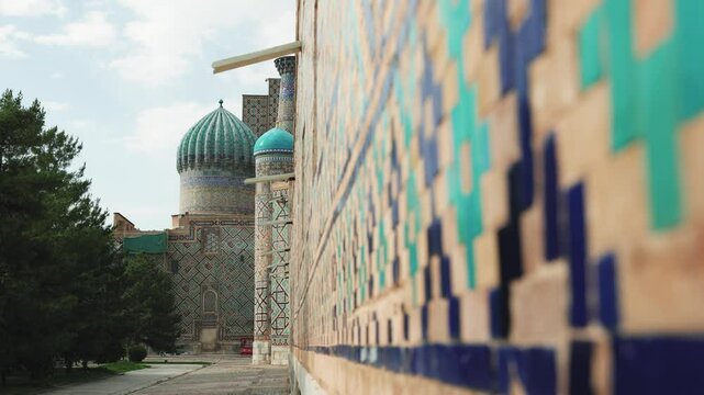 Registan mausoleum Facade in Samarkand in Uzbekistan