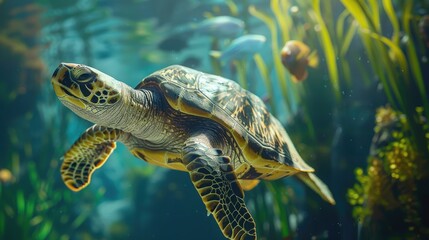 Fototapeta premium Underwater Sea Creatures Fish and Turtle 