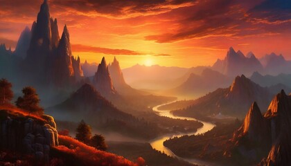 Naklejka premium sunset in the mountains