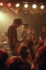 Energetic Guitarist Performing At A Punk Rock Concert In A Dimly Lit Venue