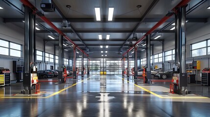 Empty automotive repair shop with car lifts