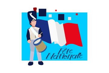 Translate:July 14, Happy National day. Happy Happy National day of France vector illustration. Suitable for greeting card, poster and banner