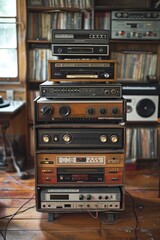 Fototapeta premium Vintage Stereo System With Turntable and Cassette Deck in a Home Studio