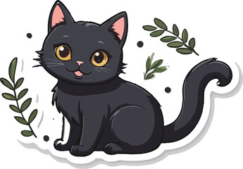Cat cute Sticker and logo illustration