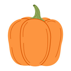 Ripe orange pumpkin. Hand drawn trendy flat style isolated on transparent background. Organic food, Autumn Harvest, Thanksgiving, halloween concept. Healthy vegetarian menu. Vector illustration