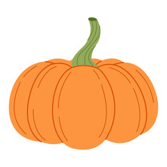 Ripe orange pumpkin. Hand drawn trendy flat style isolated on transparent background. Organic food, Autumn Harvest, Thanksgiving, halloween concept. Healthy vegetarian menu. Vector illustration