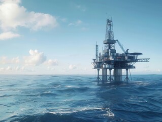 majestic offshore drilling platform rises from a vast seascape symbolizing industrial might and energy production steel structure contrasts dramatically with the endless blue horizon