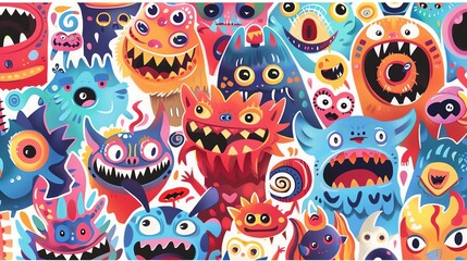 A group of colorful monsters are having a party
