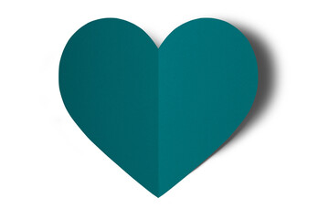 Green origami paper heart isolated on transparent background.