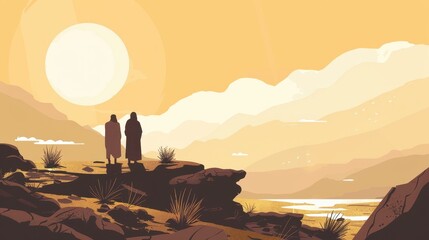 Genesis : God’s Covenant With Abram , Biblical Illustration of God’s Reassurance to Abram, Genesis Narrative, Beige Background, Copyspace