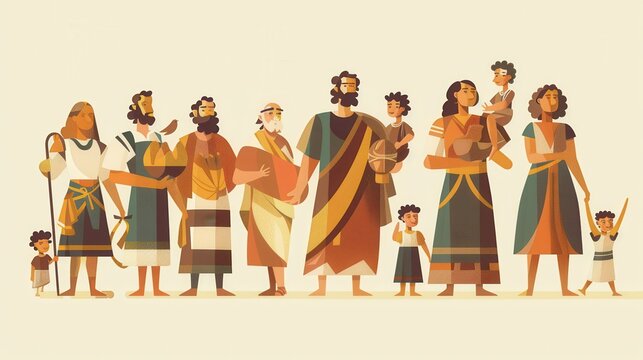 Genesis : Esau&rsquo;s Descendants , Biblical Illustration: Esau as the Father of the Edomites on Beige Background, Copyspace