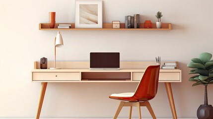 Minimalist Home Office Desk with Laptop and Chair.