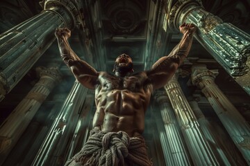 A person found hanging from a rope, possibly a suicide attempt or a scene of crime investigation