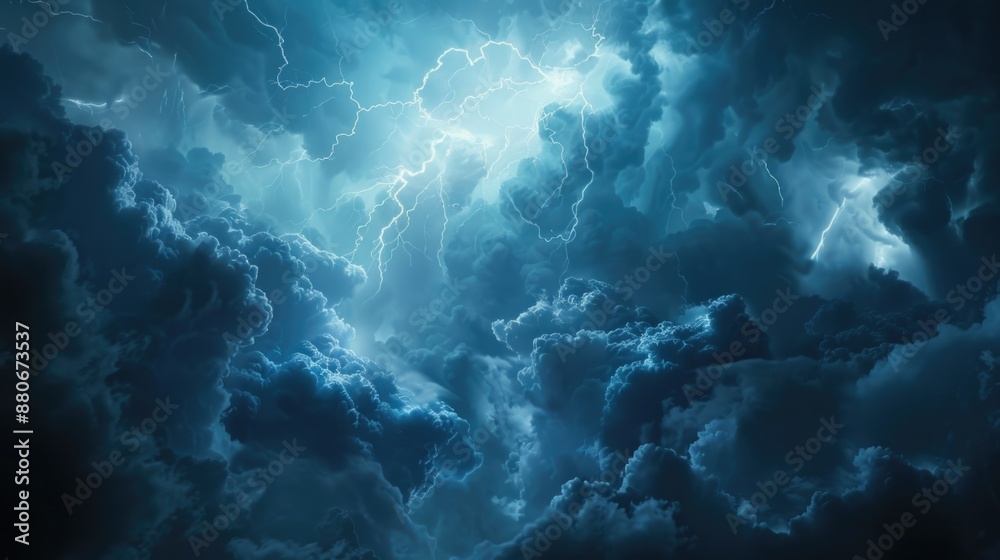 Poster a cloudy sky with flashes of lightning on a dramatic weather day