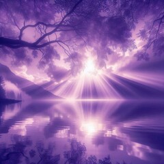 purple sunset in the forest