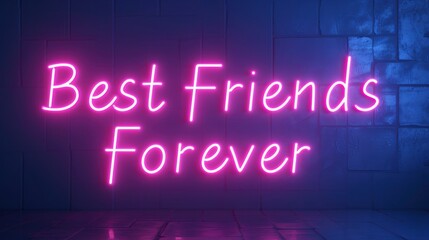 background of wall with text Best Friends Forever in reflecting neon light, friendship day concept