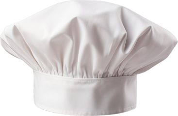 A classic white chef's hat, isolated on a white background.
