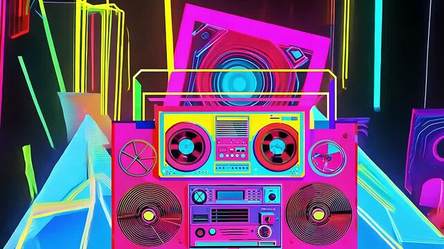 Pop Art Vibrance, Abstract, Boom Box, Tape Player, Retro, 70s 80s 90s Music Background