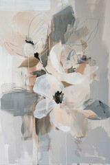 A painting of a flower with a gray background