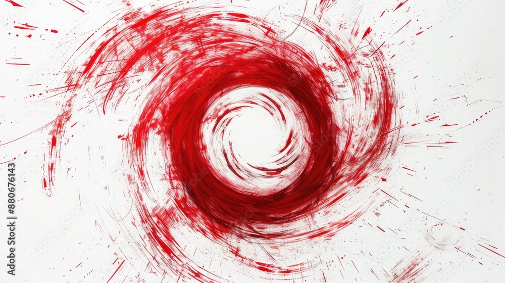 Poster a vibrant red swirl design on a plain white background
