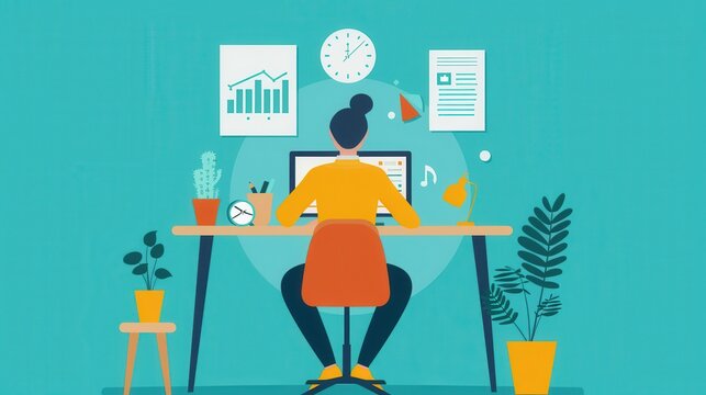 Employee using remote desktop software, flexible and professional.