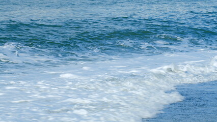 Warm Sea Water. Empty Beach, Waves Crashing At The Shore. Sea Waves Surf On Beach. Still.