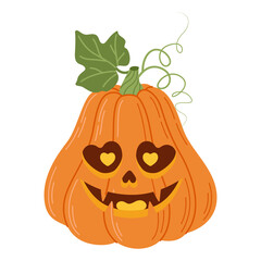 Halloween pumpkin head. Cute and scary halloween pumpkin monster. Holidays cartoon character Hand drawn flat style isolated icon for poster, banner, greeting card. Jack o lantern Vector illustration