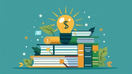 A stack of books with a dollar sign on top of them