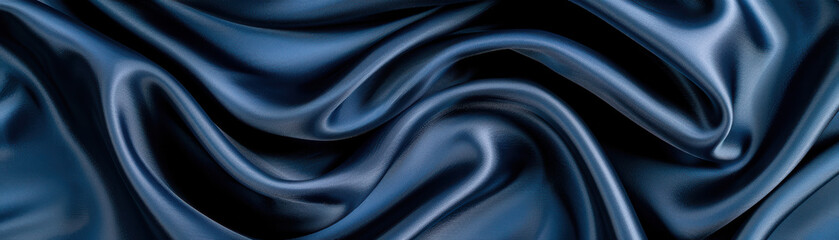 Fototapeta premium Closeup of elegant dark blue satin fabric with soft folds and luxurious texture. Perfect for backgrounds, fashion, and textiles.