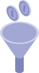 This illustration depicts coins falling into a sales funnel, representing the process of converting leads into paying customers