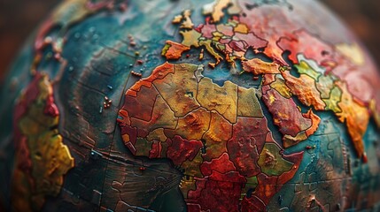 A globe designed to look like a puzzle, with pieces fitting together to form the continents.