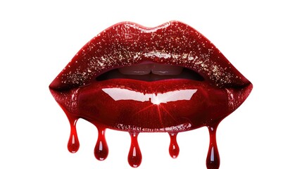 A close-up shot of a person's lips with blood dripping down, suitable for medical or crime scene scenes